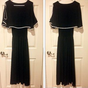 Black Crepe Popover Cold Shoulder Dress _ M/S